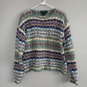 Vintage 90s Bushwhacker Fair Isle Sweater Womens Large Cottagecore Boho Ramie